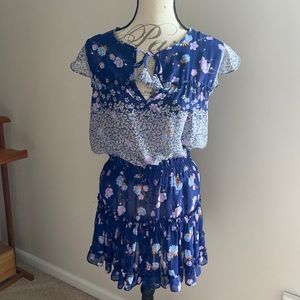 MISA Los Angeles | Ruffle Mini Dress Blue Floral Multi Size M Medium Viscose